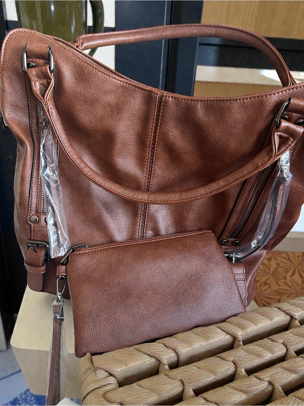 Everyday Brown Hobo Tote with Removable Pouch